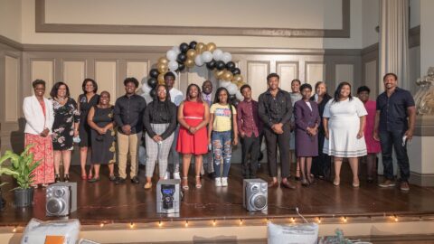 2020 "Open House in the Village" scholarship ceremony - all recipients on stage