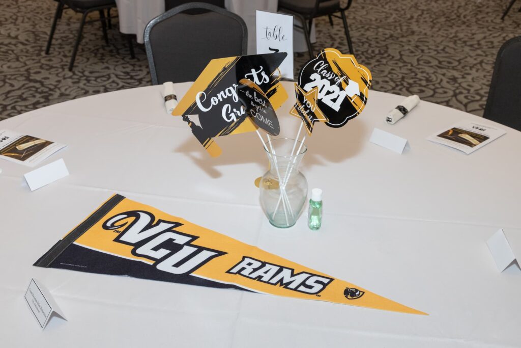 2021 "Open House in the Village" scholarship ceremony - VCU rams table