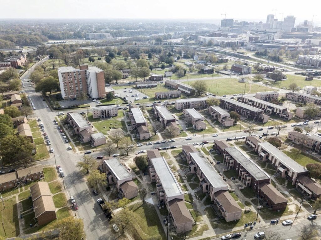 Aerial view of Gilpin Court & Jackson Ward Neighborhood