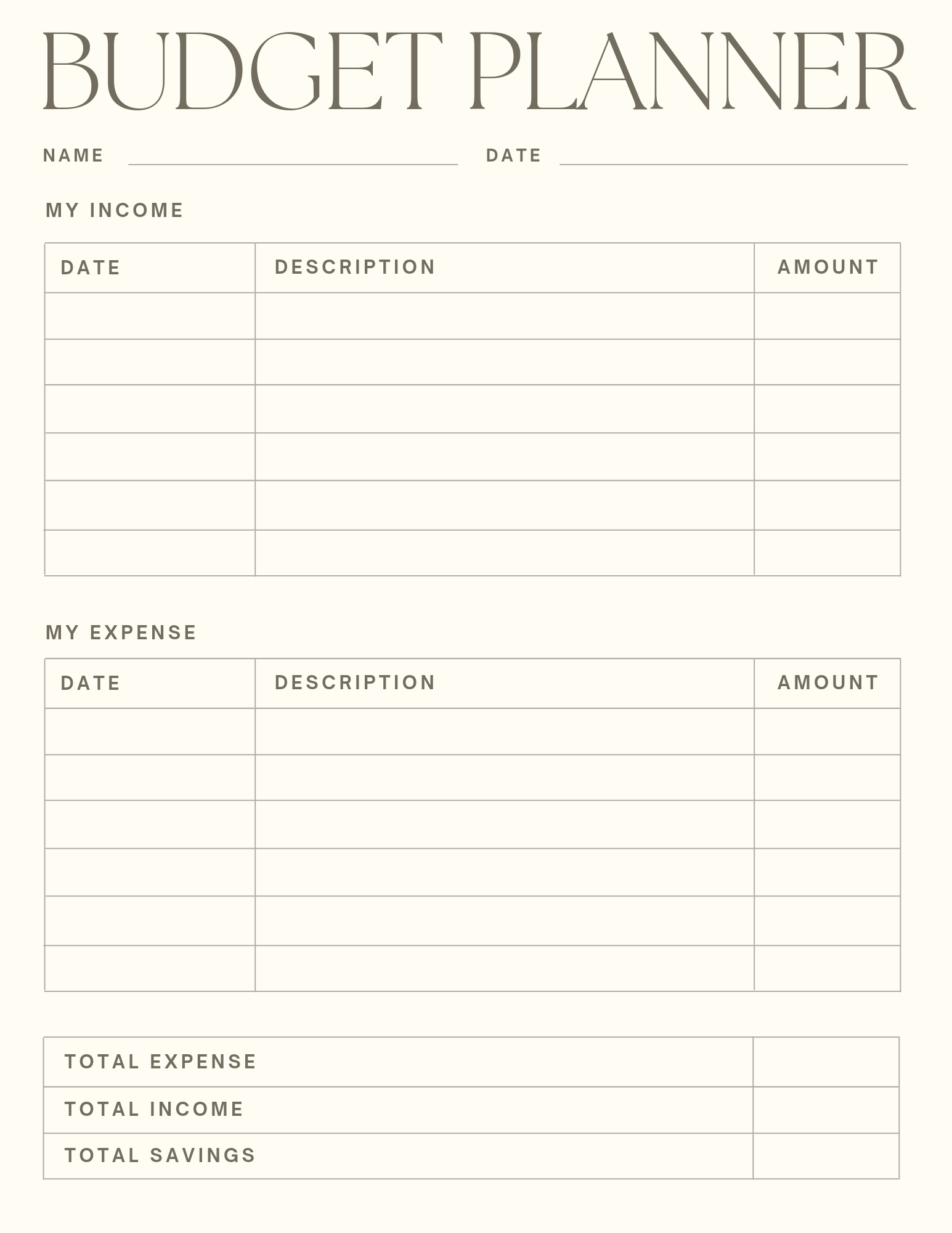 Monthly Budget Planner Sample