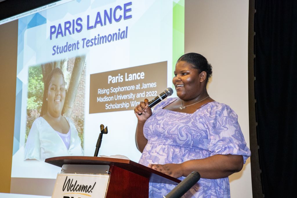 2023 Open House Paris Lance, 2022 scholarship recipient, gives speech