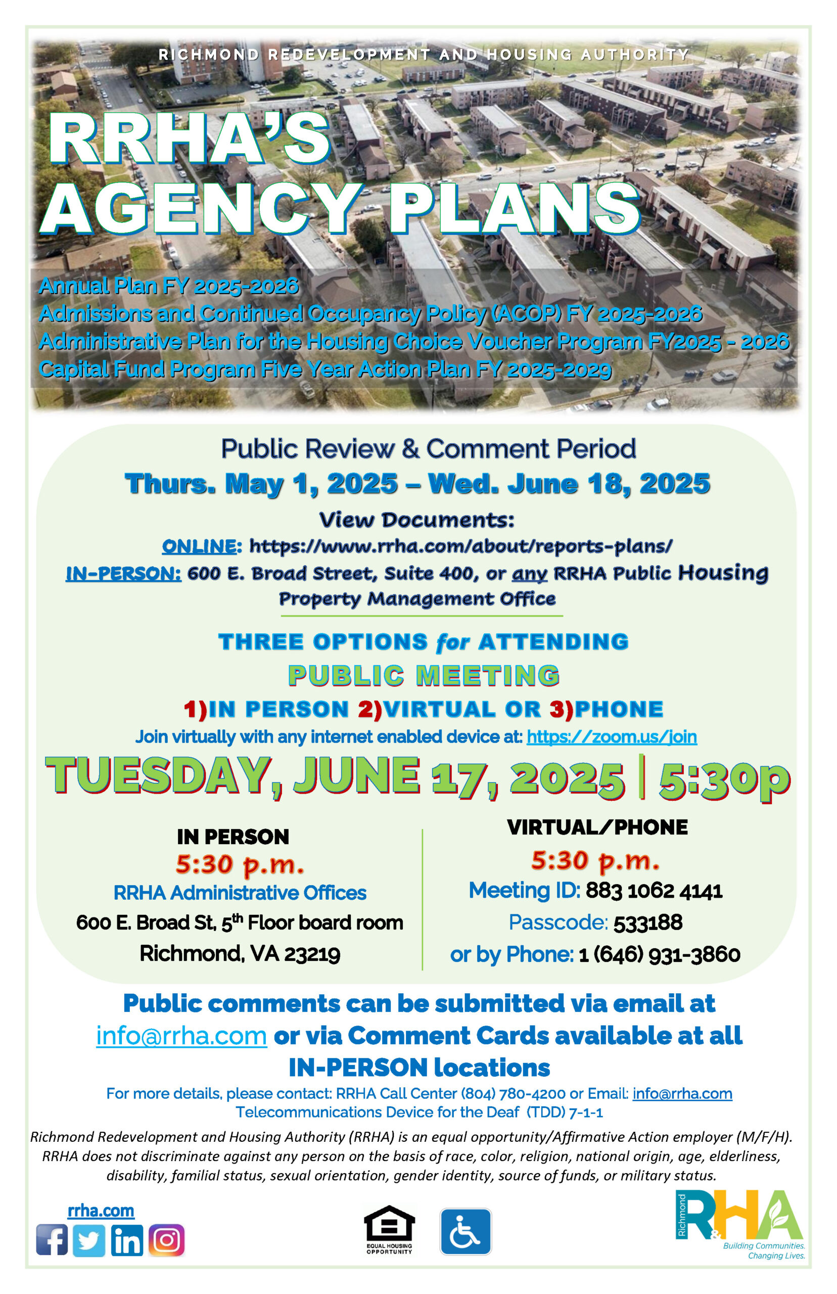 A poster advertising the details of RRHA's 2026 Agency Plans