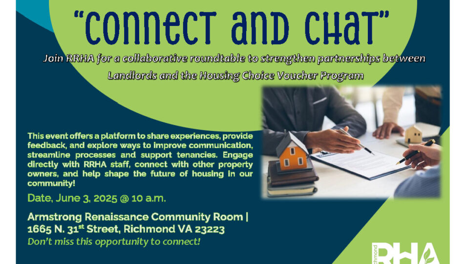 A poster advertising the "Connect and Chat" Landlord Interest Meeting