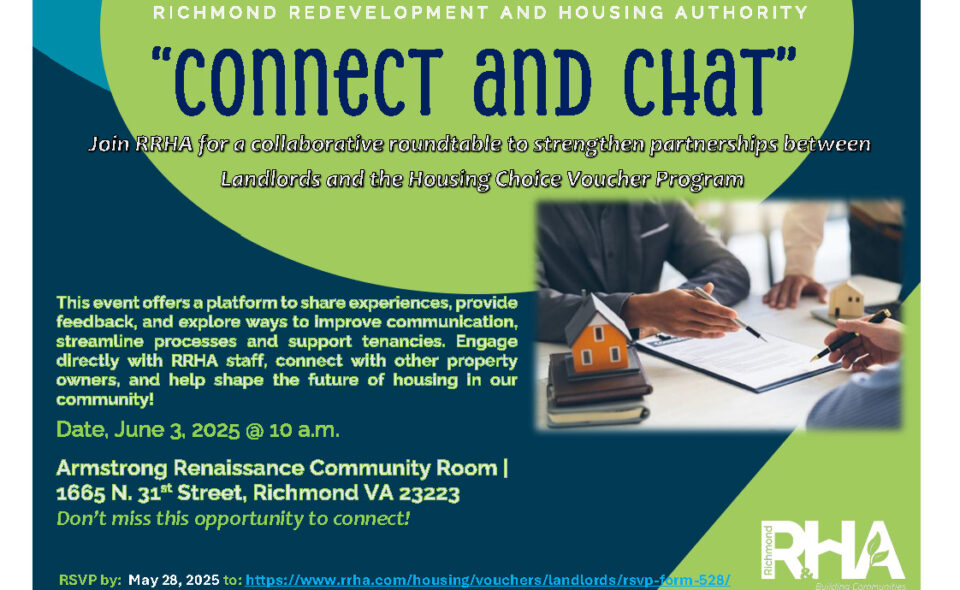 A poster advertising the "Connect and Chat" Landlord Interest Meeting