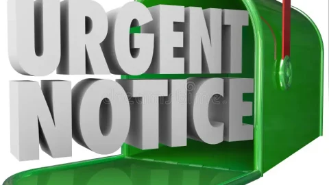 A 3D mailbox graphic reading "URGENT NOTICE."