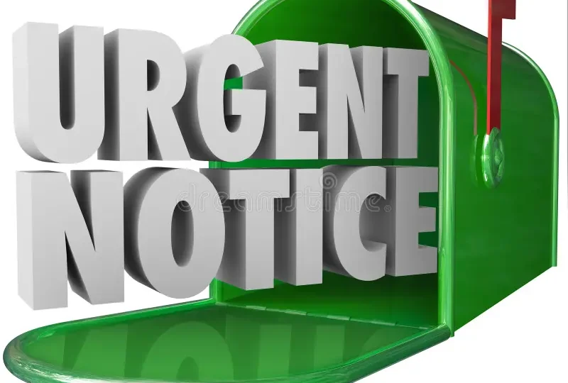A 3D mailbox graphic reading "URGENT NOTICE."