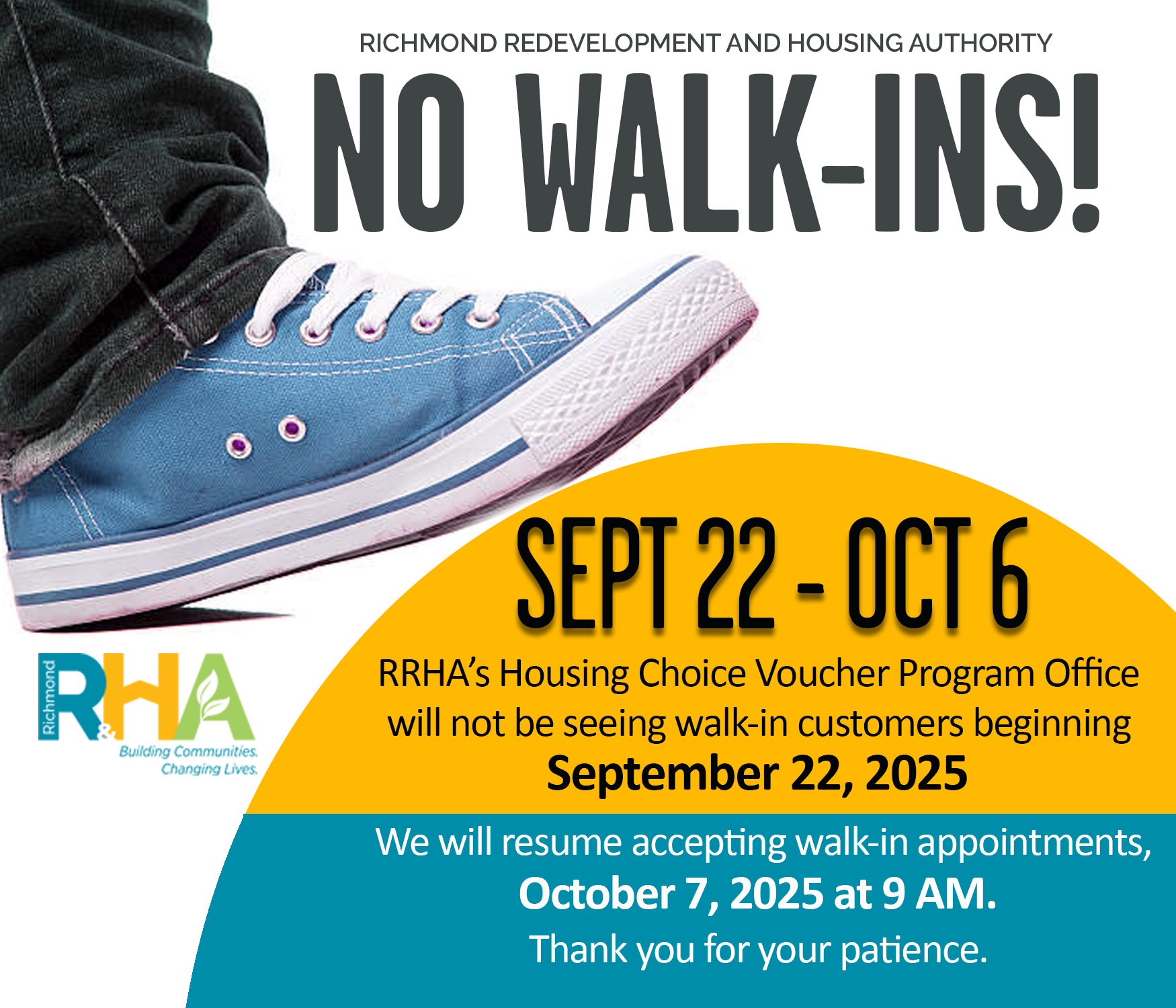 No HCVP walk-Ins Sept 22 thru Oct 6, 2025