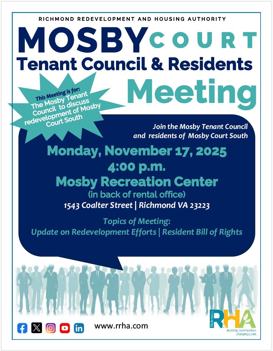 Mosby Tenant Council Meeting November 17, 2025, 4-5 PM