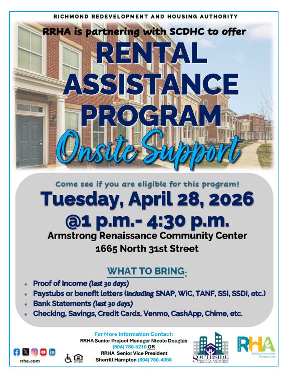 Rental Assistance Program Onsite Support Tuesday April 28 at Armstrong Renaissance