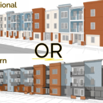 Two architectural designs, traditional or modern.