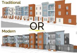 Two architectural designs, traditional or modern.