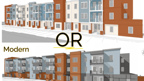 Two architectural designs, traditional or modern.