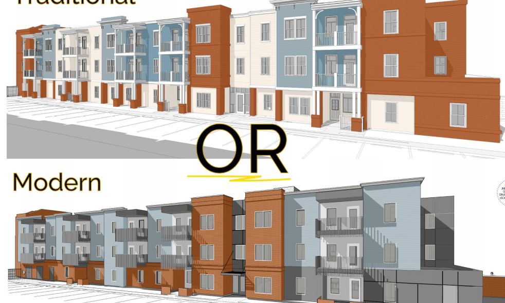 Two architectural designs, traditional or modern.