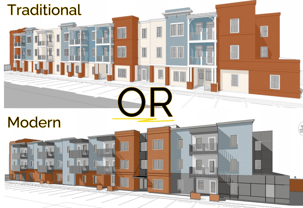 Two architectural designs, traditional or modern.
