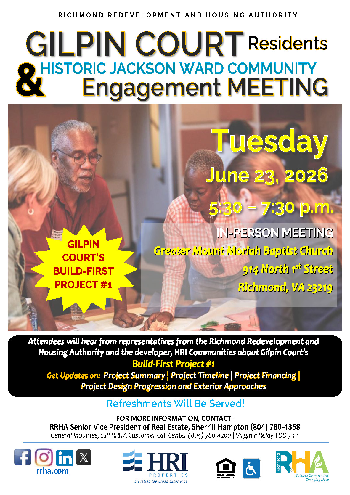 Gilpin Court 6/23 Resident Meeting flyer