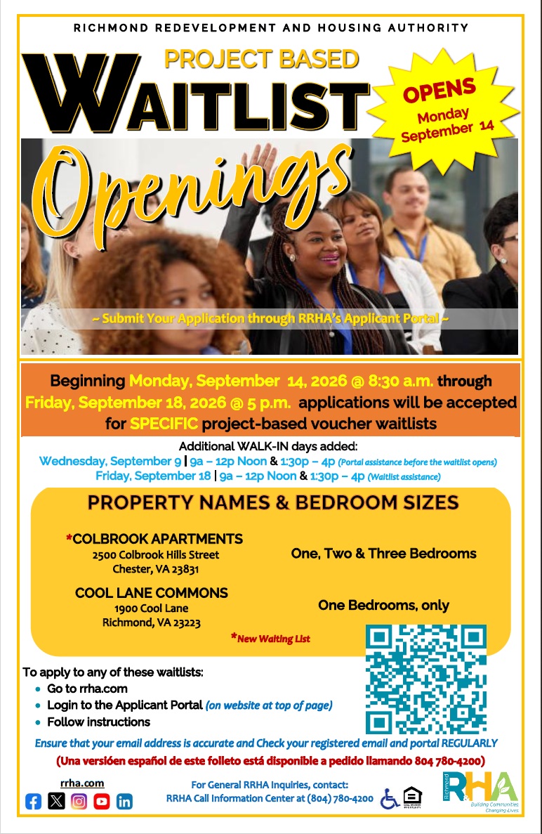 A flyer advertising RRHA's waitlist openings